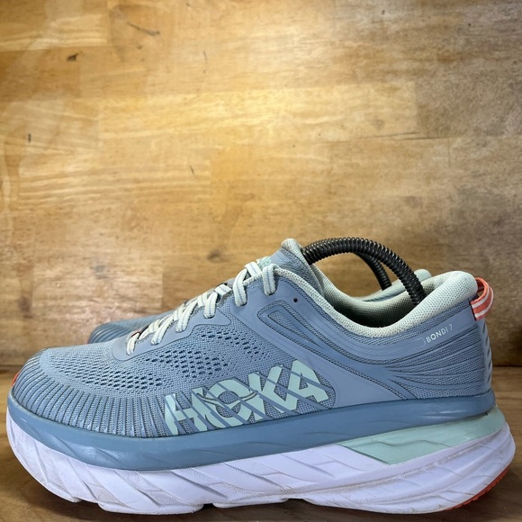 Hoka One One Bondi 7 CUSHIONED Womens Size 9.5 Running Shoes Sneakers Blue Fog - Picture 4 of 12